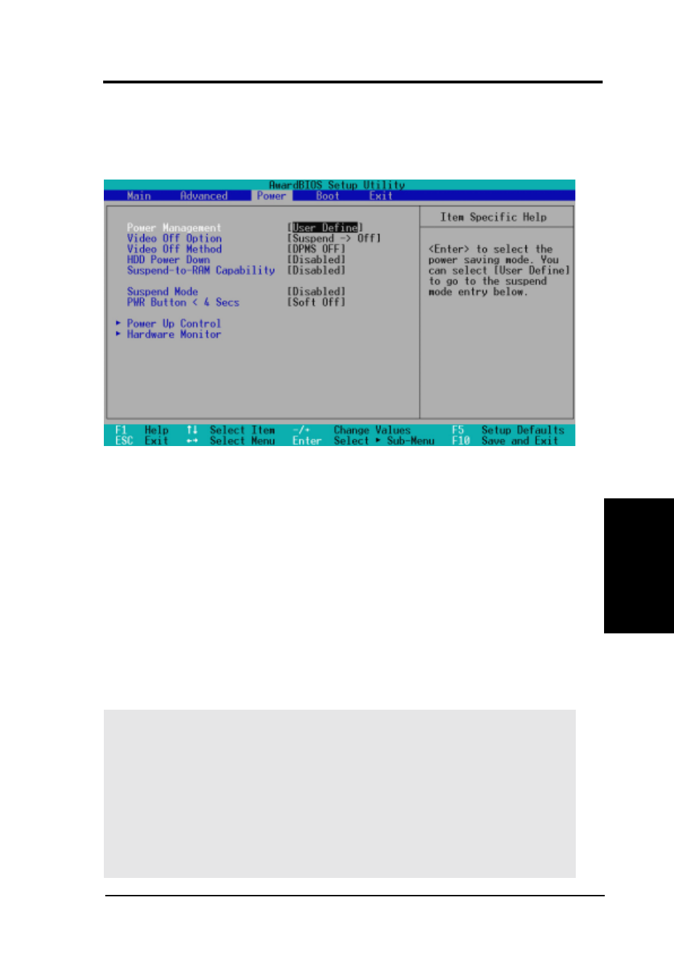 Bios setup, 5 power menu | Asus CUWE-RM User Manual | Page 71 / 134