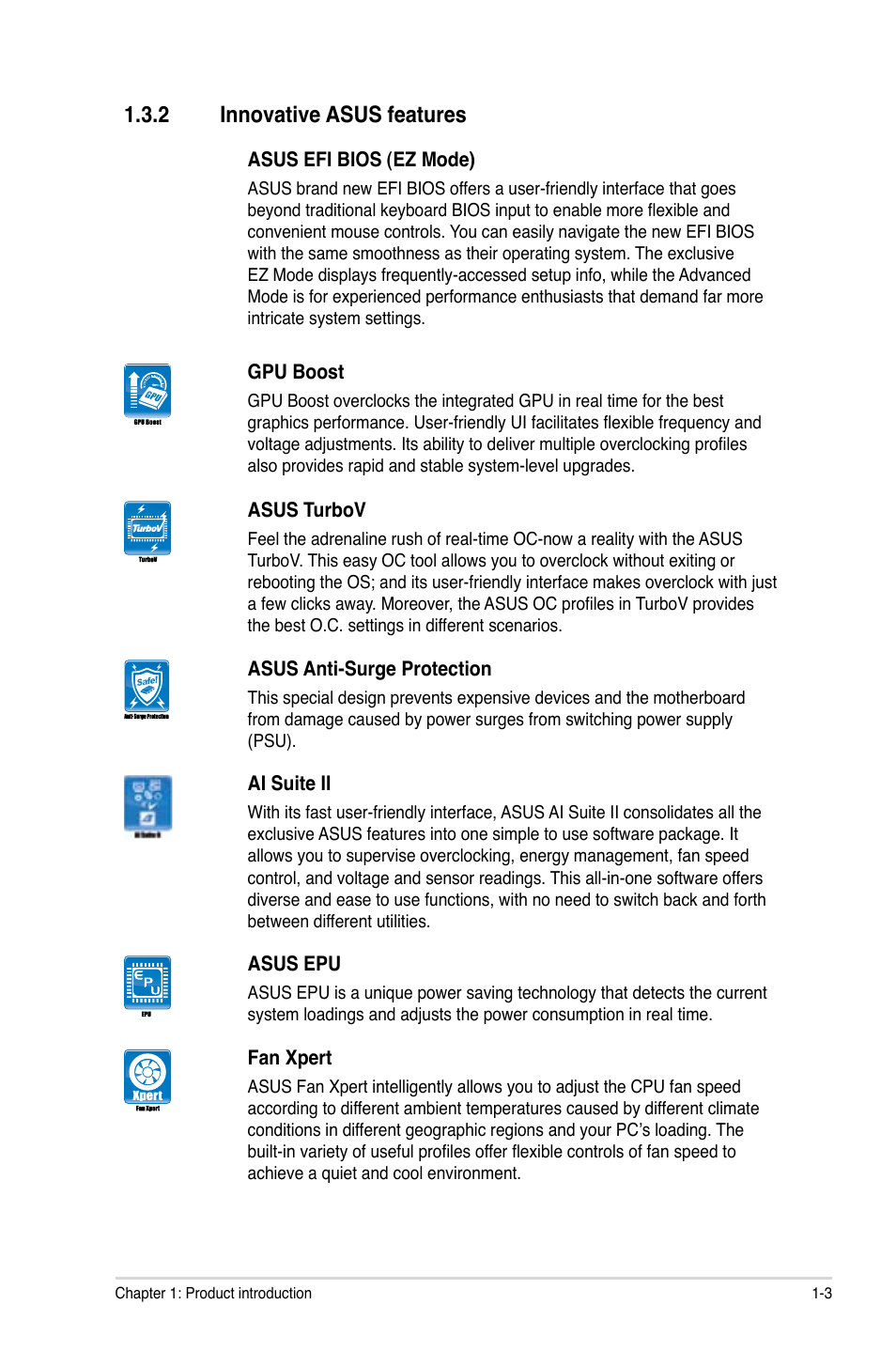 2 innovative asus features, Innovative asus features -3 | Asus P8H61-M LE/USB3 User Manual | Page 13 / 68