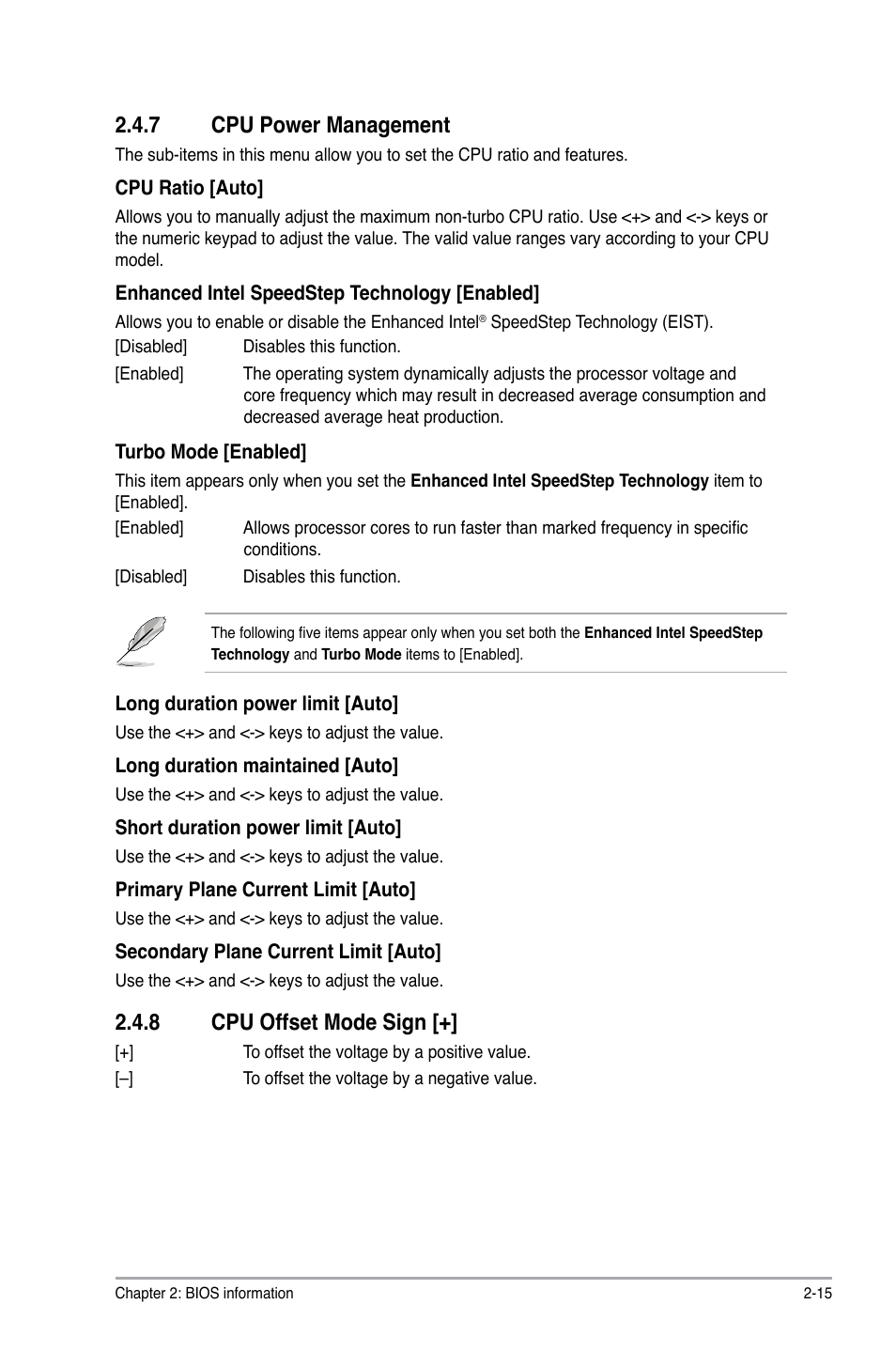 7 cpu power management, 8 cpu offset mode sign, Cpu power management -15 | Cpu offset mode sign -15 | Asus P8H61-M LE/USB3 User Manual | Page 53 / 68