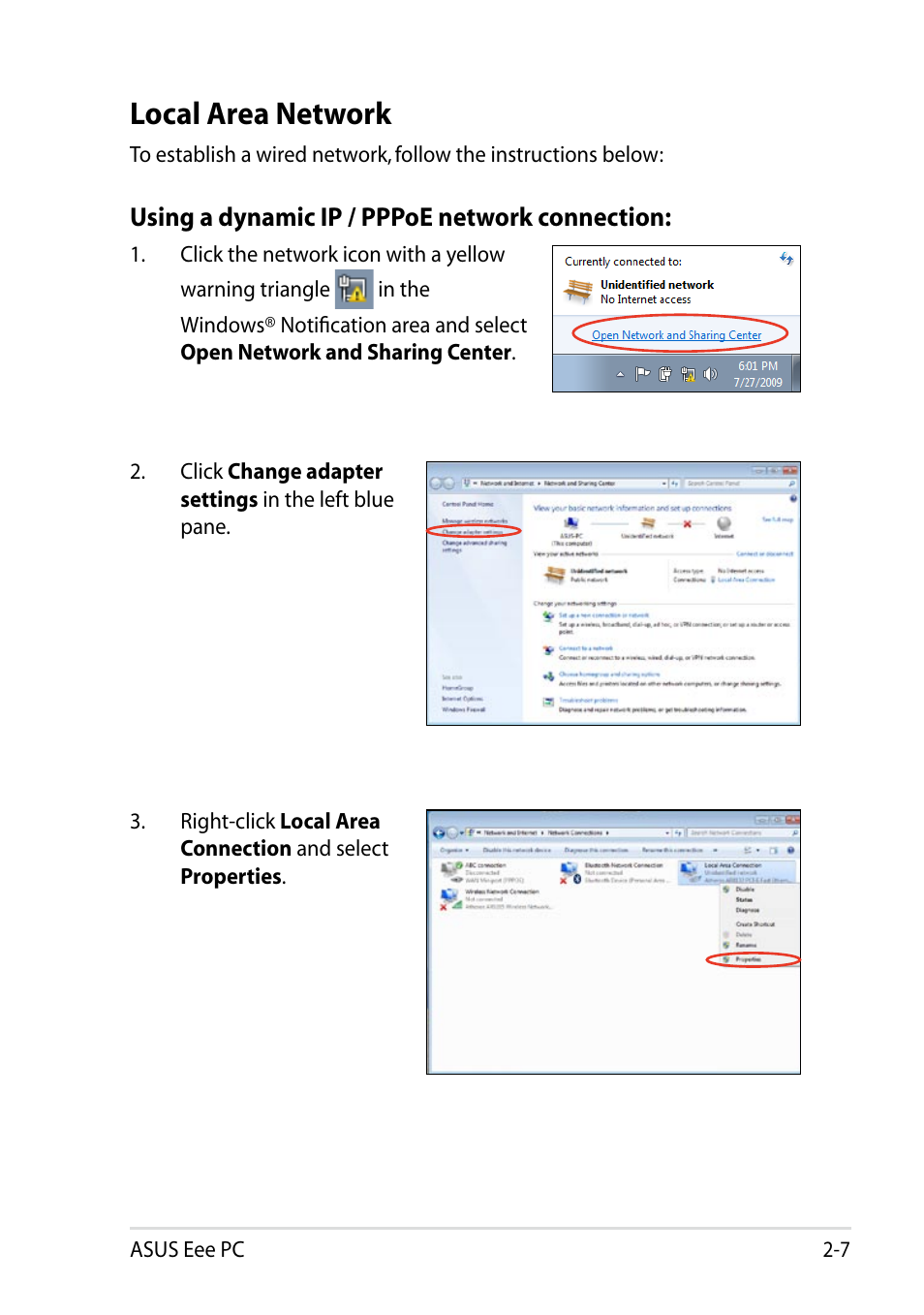 Local area network, Local area network -7 | Asus Eee PC 1011BX User Manual | Page 31 / 66