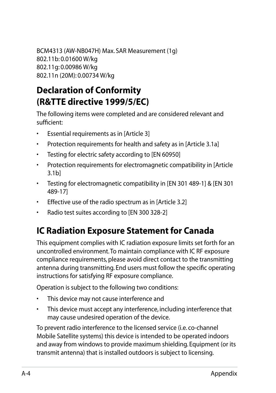 Ic radiation exposure statement for canada | Asus Eee PC 1011BX User Manual | Page 56 / 66