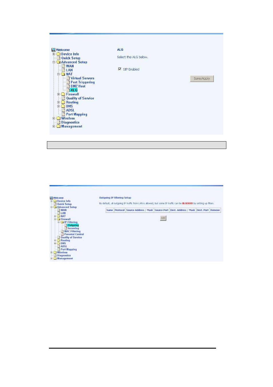 Firewall, Ip filtering—outgoing | Asus AM604g User Manual | Page 31 / 59