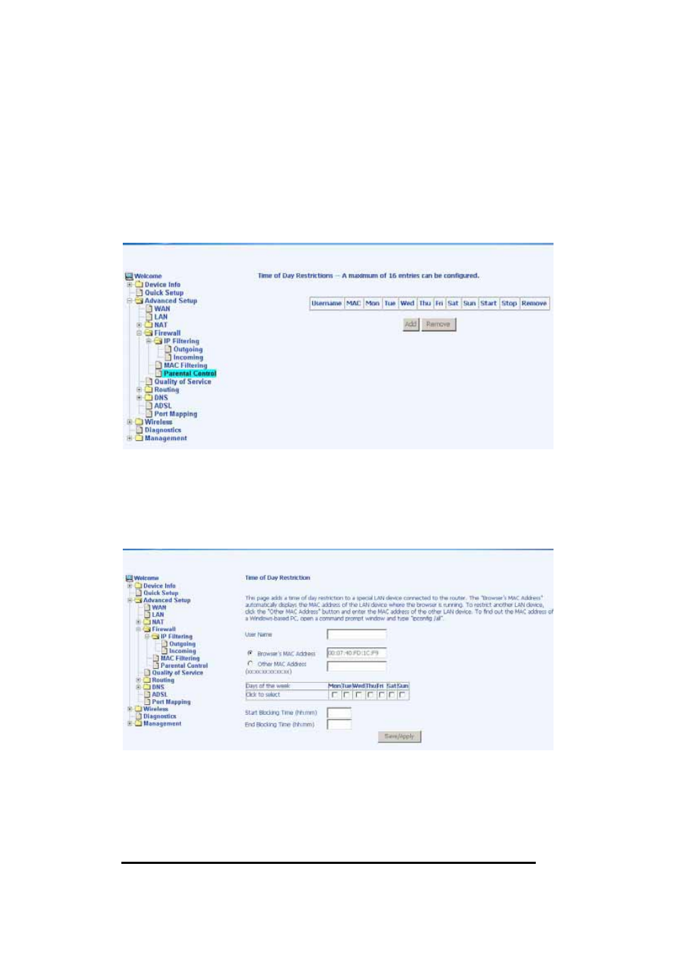 Parental control | Asus AM604g User Manual | Page 34 / 59