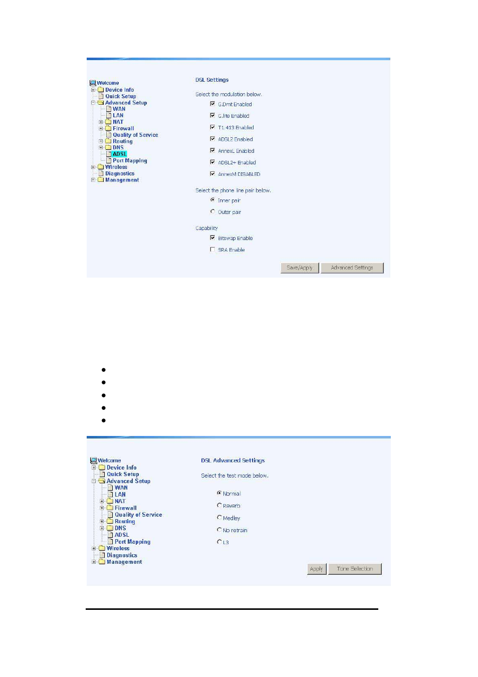 Dsl advanced settings | Asus AM604g User Manual | Page 40 / 59