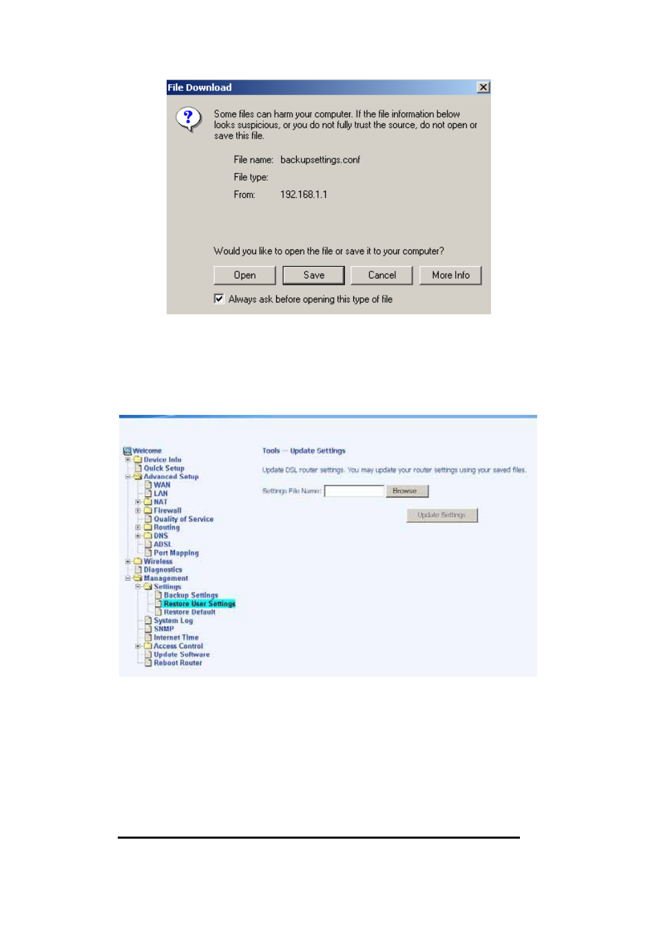 Restore user settings, Restore default | Asus AM604g User Manual | Page 52 / 59