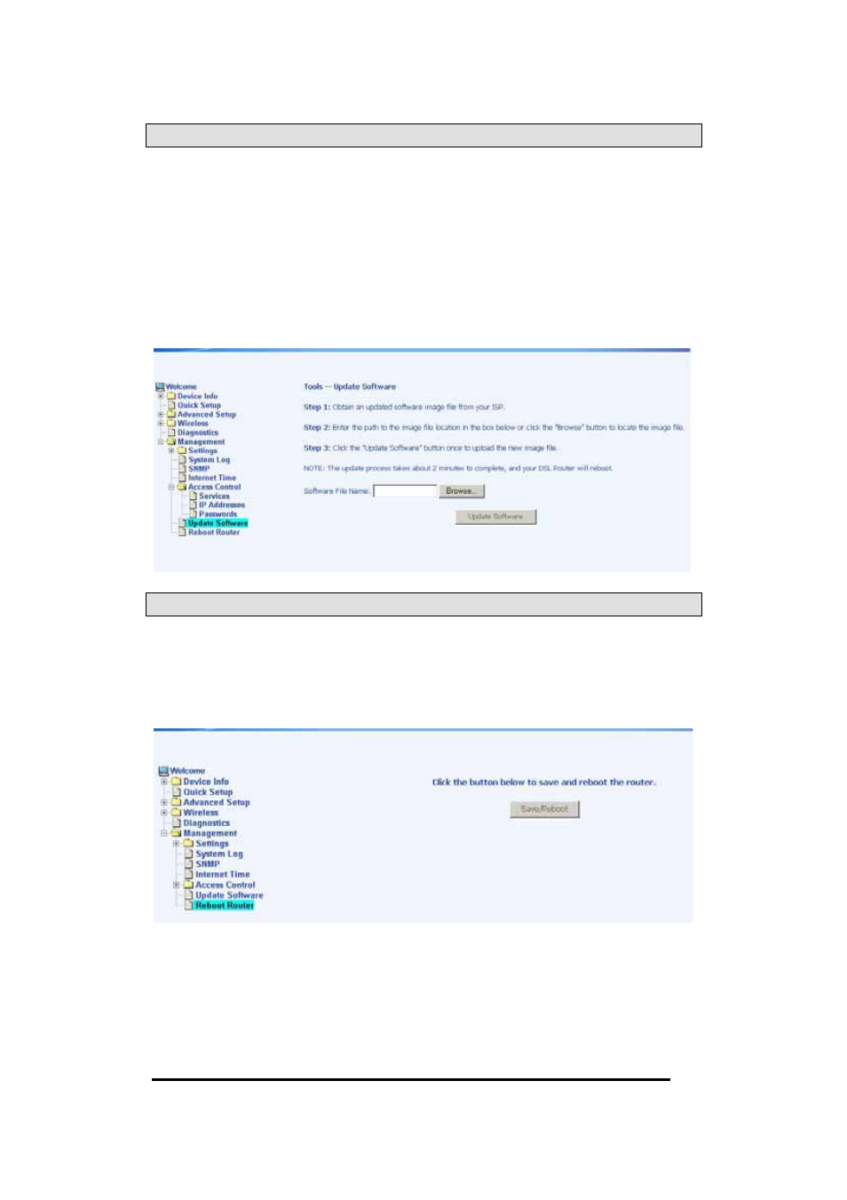 Update software, Reboot router | Asus AM604g User Manual | Page 59 / 59