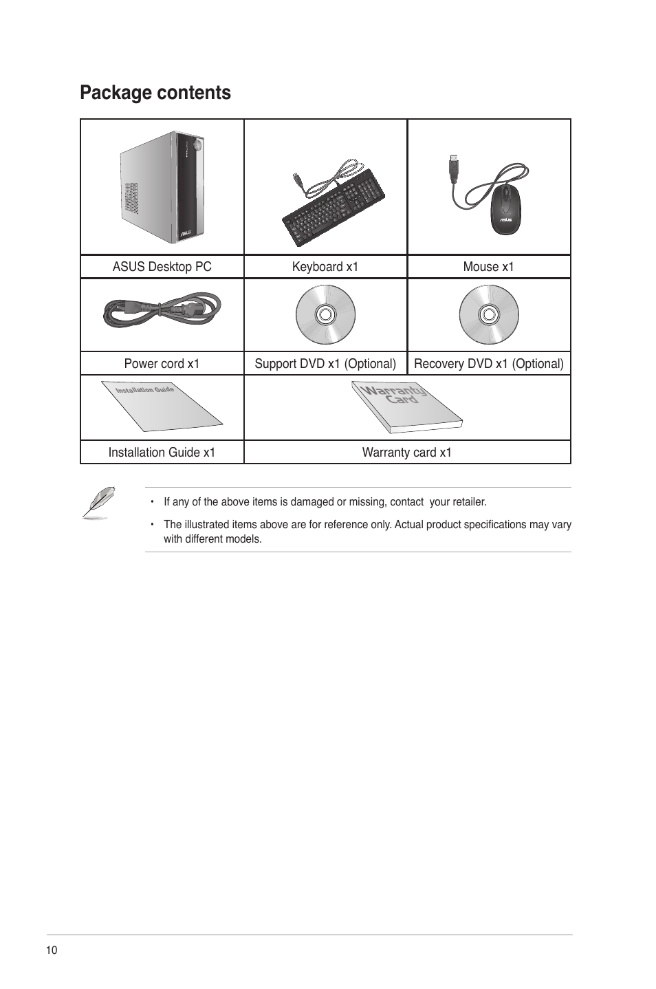 Package contents | Asus P30AD User Manual | Page 10 / 60