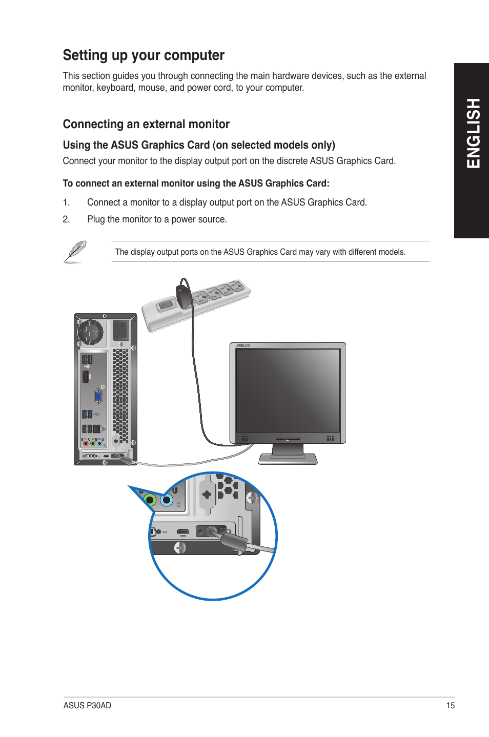 Setting up your computer, En g lis h en g li sh | Asus P30AD User Manual | Page 15 / 60