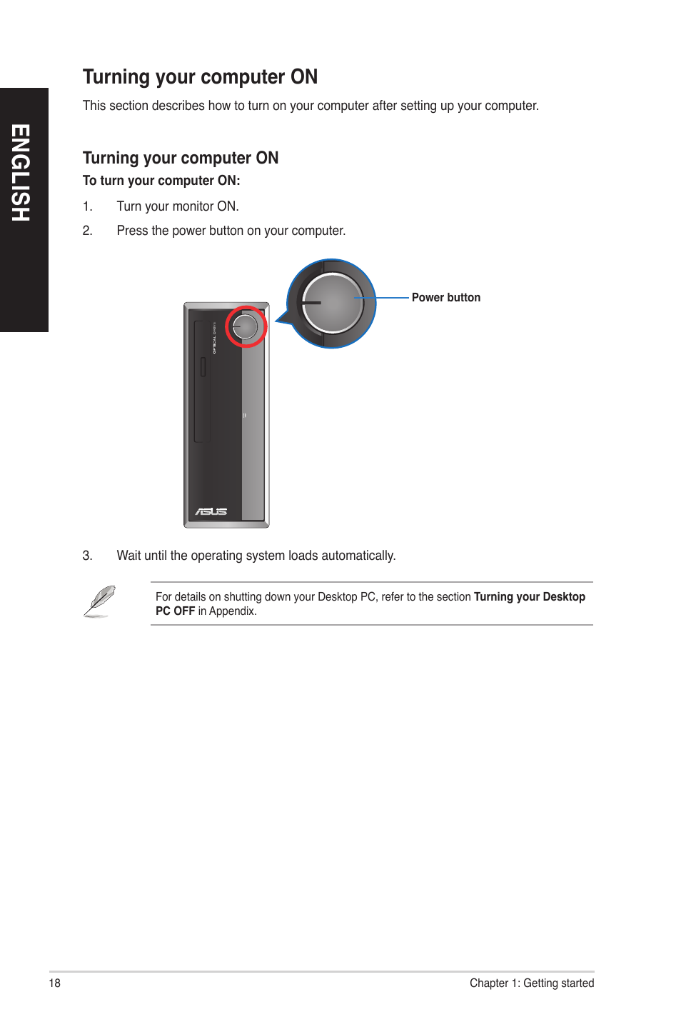 Turning your computer on, En g lis h en g li sh | Asus P30AD User Manual | Page 18 / 60