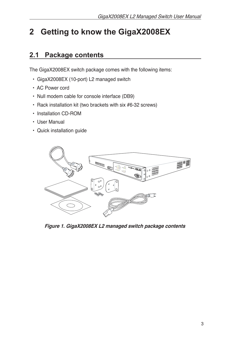 2 getting to know the gigax2008ex, 1 package contents | Asus GigaX2008EX User Manual | Page 13 / 71