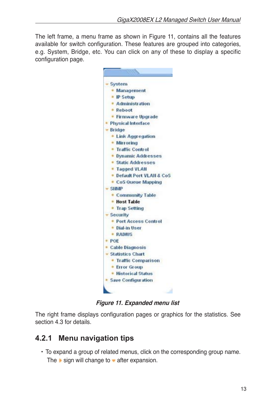 1 menu navigation tips, Figure 11. expanded menu list | Asus GigaX2008EX User Manual | Page 23 / 71