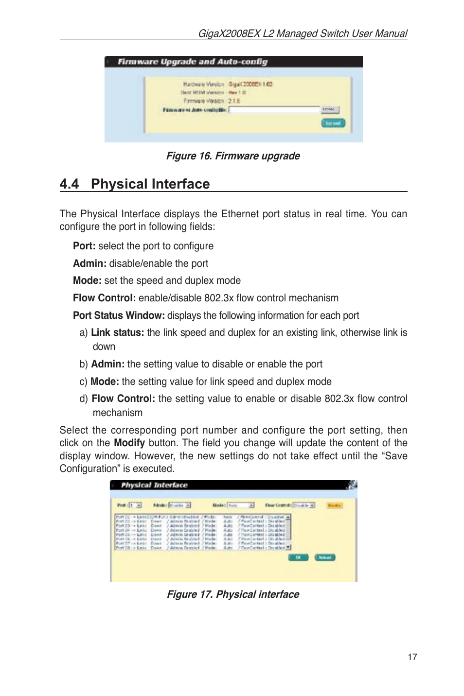 4 physical interface, Figure 16. firmware upgrade, Figure 17. physical interface | Asus GigaX2008EX User Manual | Page 27 / 71