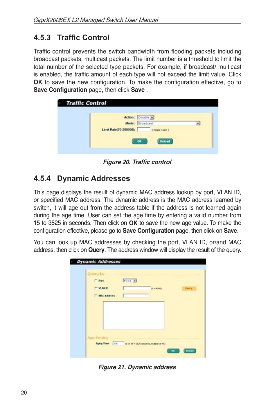 3 trafﬁc control, 4 dynamic addresses, Figure 20. trafﬁc control | Figure 21. dynamic address | Asus GigaX2008EX User Manual | Page 30 / 71