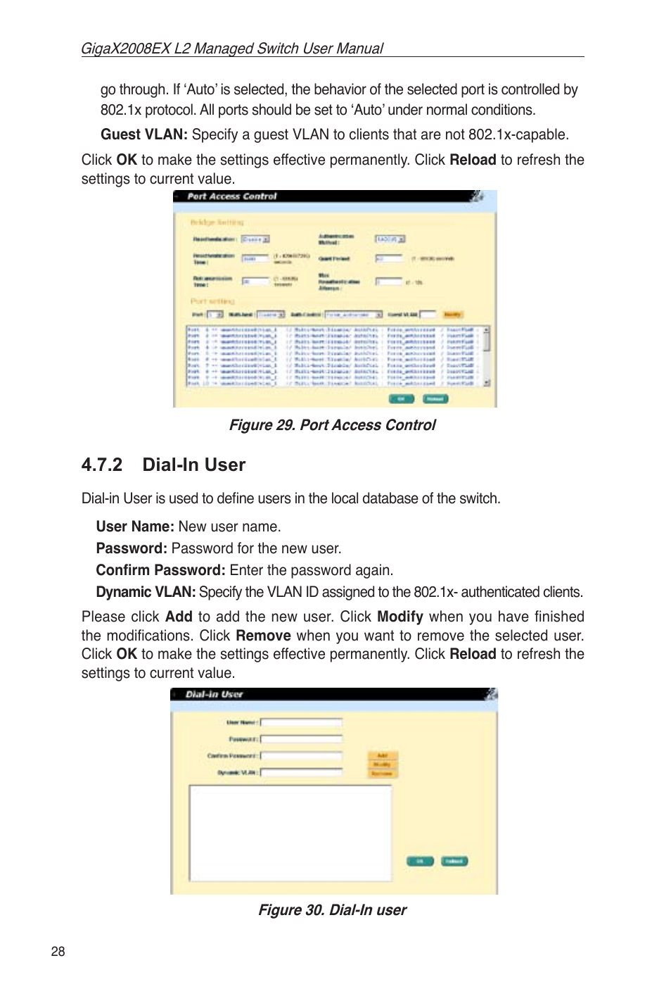 2 dial-in user, Figure 29. port access control, Figure 30. dial-in user | Asus GigaX2008EX User Manual | Page 38 / 71