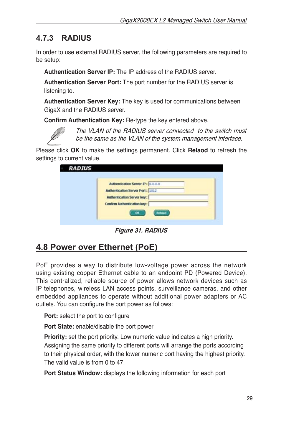 3 radius, 8 power over ethernet (poe), Figure 31. radius | Asus GigaX2008EX User Manual | Page 39 / 71