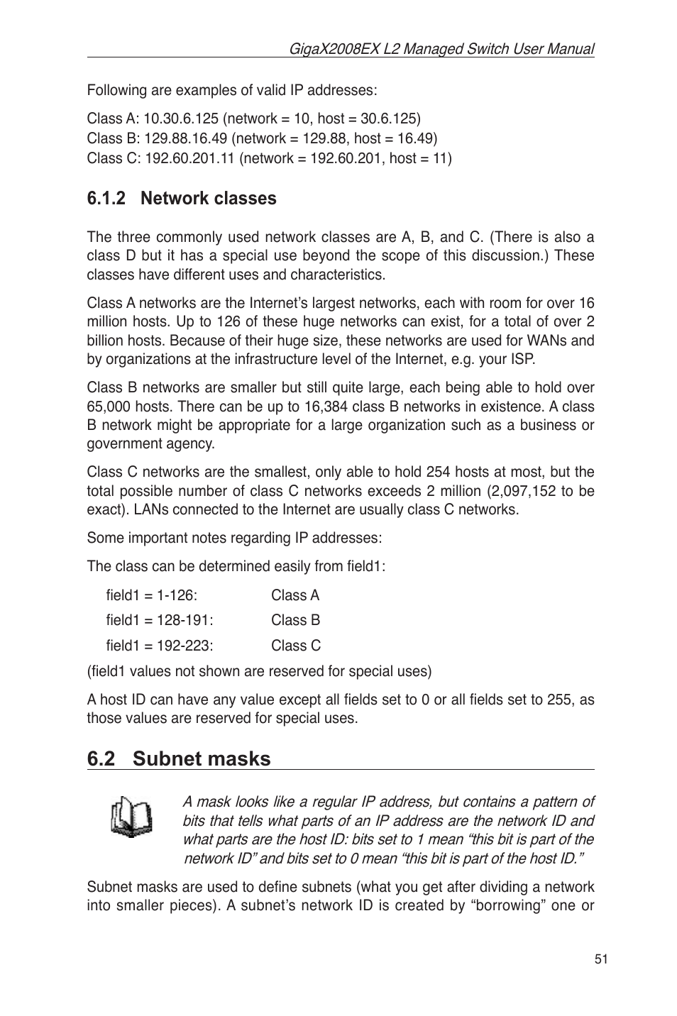 2 subnet masks, 2 network classes | Asus GigaX2008EX User Manual | Page 61 / 71