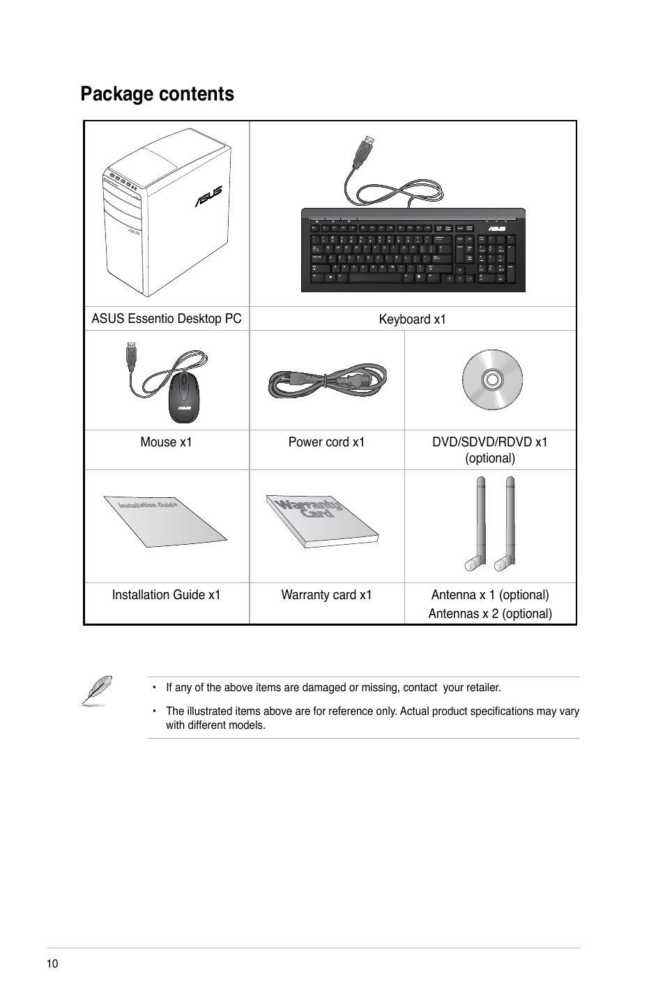 Package contents | Asus M51AC User Manual | Page 10 / 63