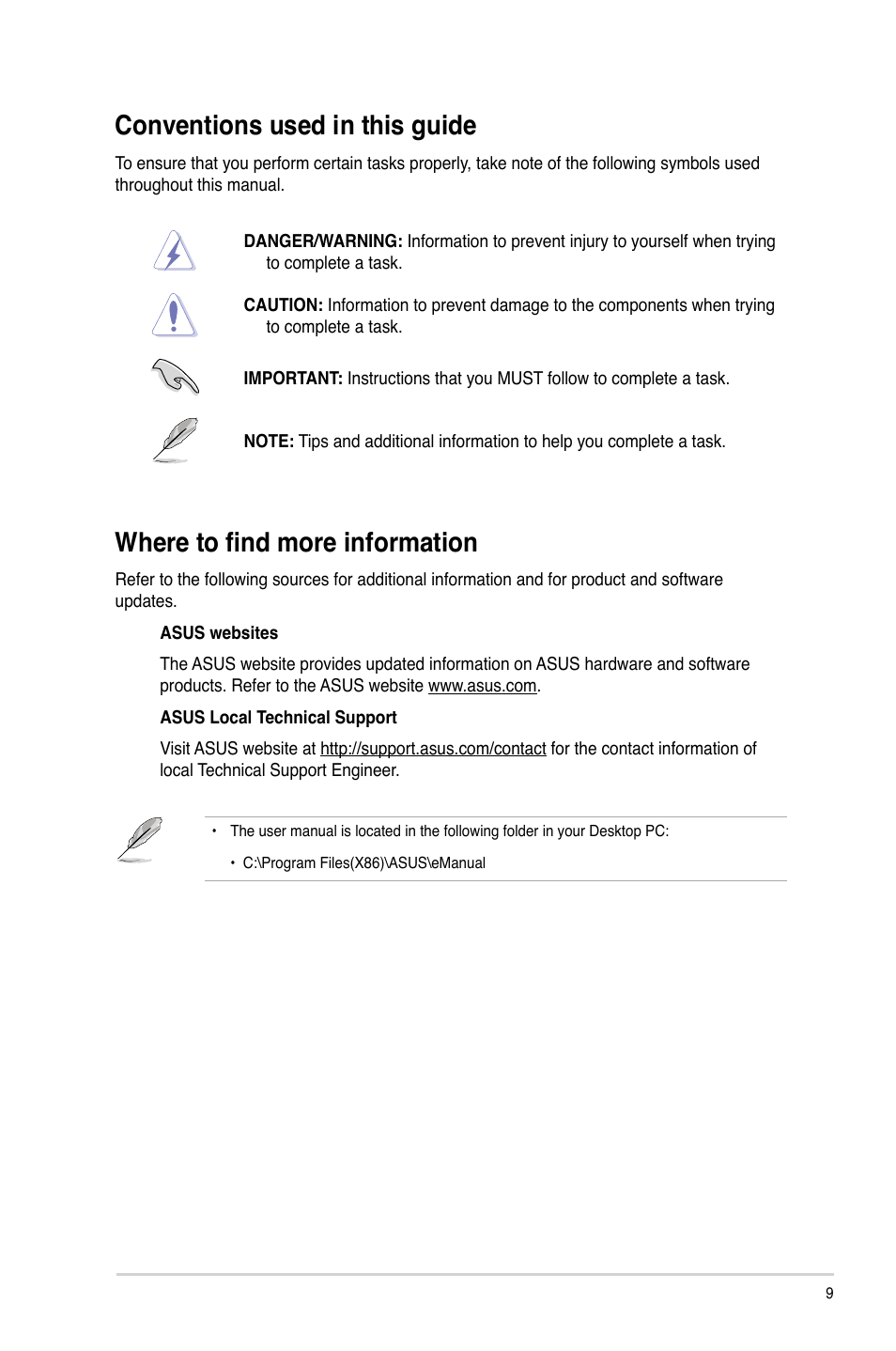 Conventions used in this guide, Where to find more information | Asus M51AC User Manual | Page 9 / 63