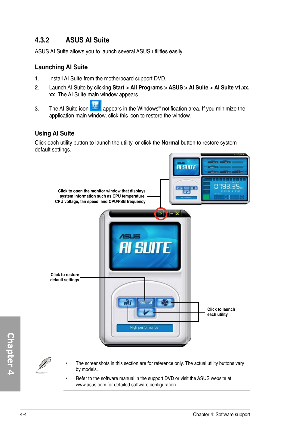 Chapter 4, 2 asus ai suite | Asus M4A89GTD PRO/USB3 User Manual | Page 104 / 132