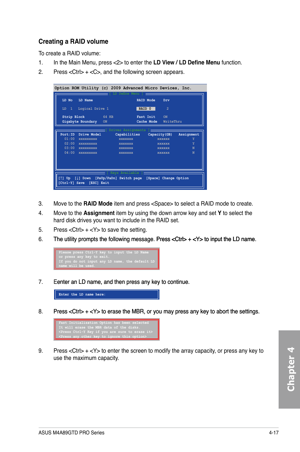 Chapter 4, Creating a raid volume | Asus M4A89GTD PRO/USB3 User Manual | Page 117 / 132