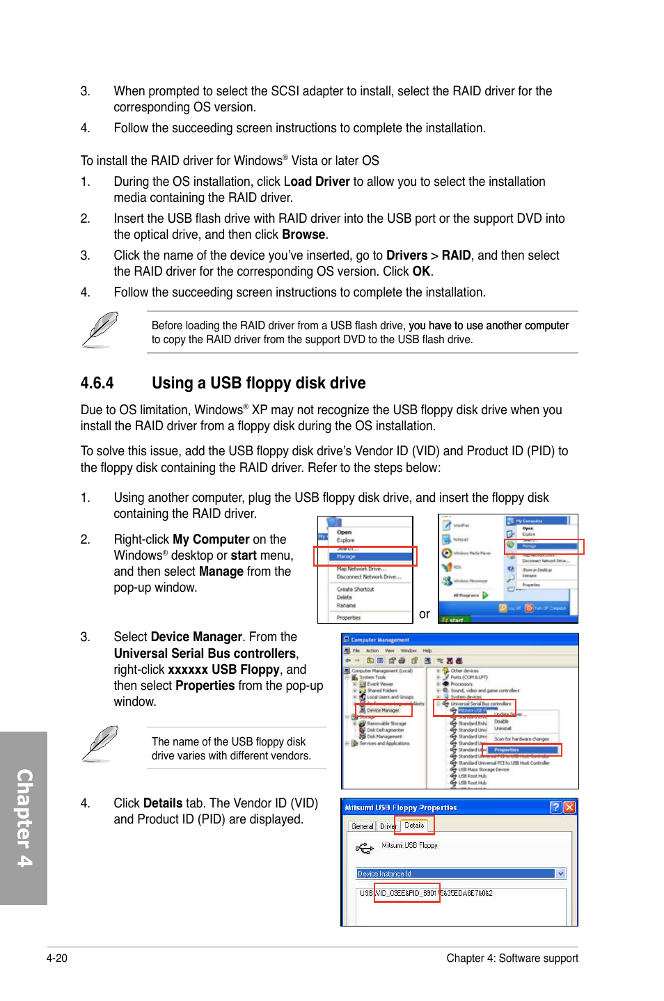Chapter 4, 4 using a usb floppy disk drive | Asus M4A89GTD PRO/USB3 User Manual | Page 120 / 132