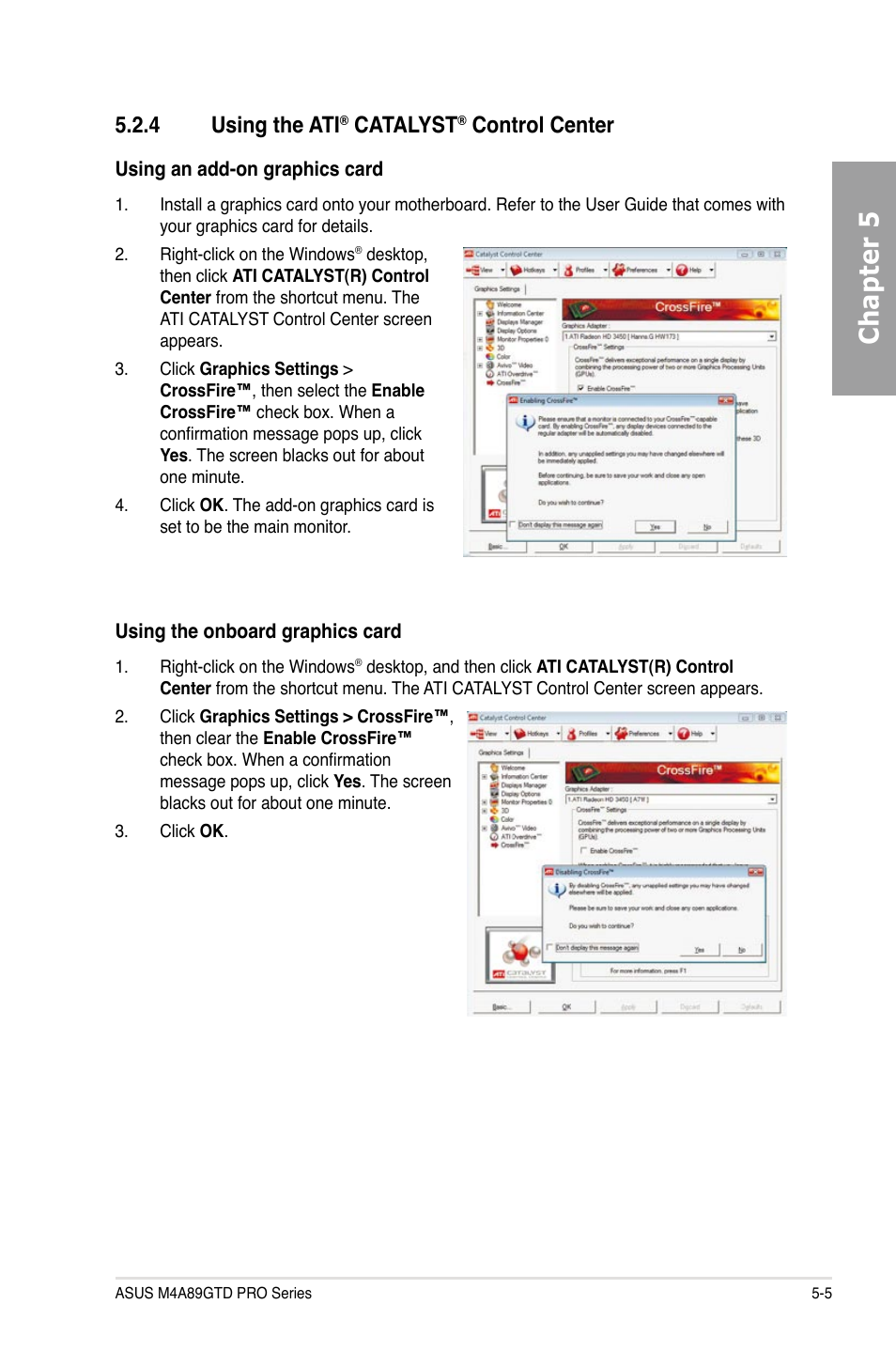 Chapter 5, 4 using the ati, Catalyst | Control center | Asus M4A89GTD PRO/USB3 User Manual | Page 127 / 132