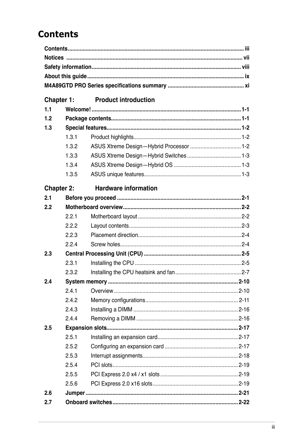 Asus M4A89GTD PRO/USB3 User Manual | Page 3 / 132