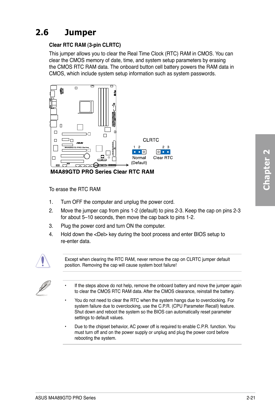 Chapter 2 2.6 jumper | Asus M4A89GTD PRO/USB3 User Manual | Page 39 / 132