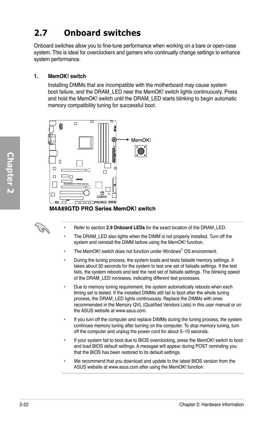 Chapter 2 2.7 onboard switches | Asus M4A89GTD PRO/USB3 User Manual | Page 40 / 132