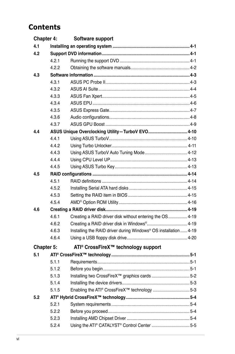 Asus M4A89GTD PRO/USB3 User Manual | Page 6 / 132