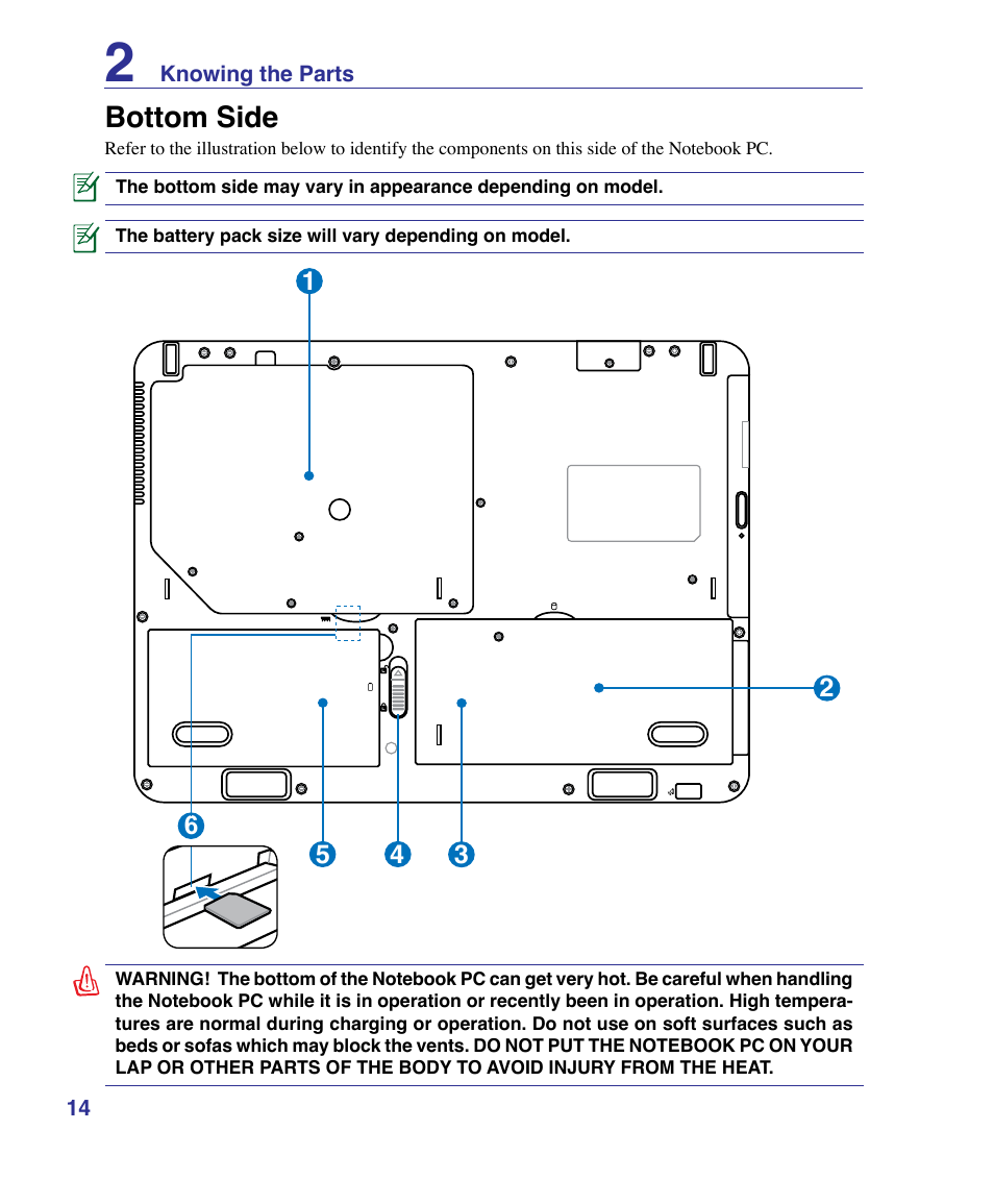 Bottom side | Asus X83Vm User Manual | Page 14 / 94