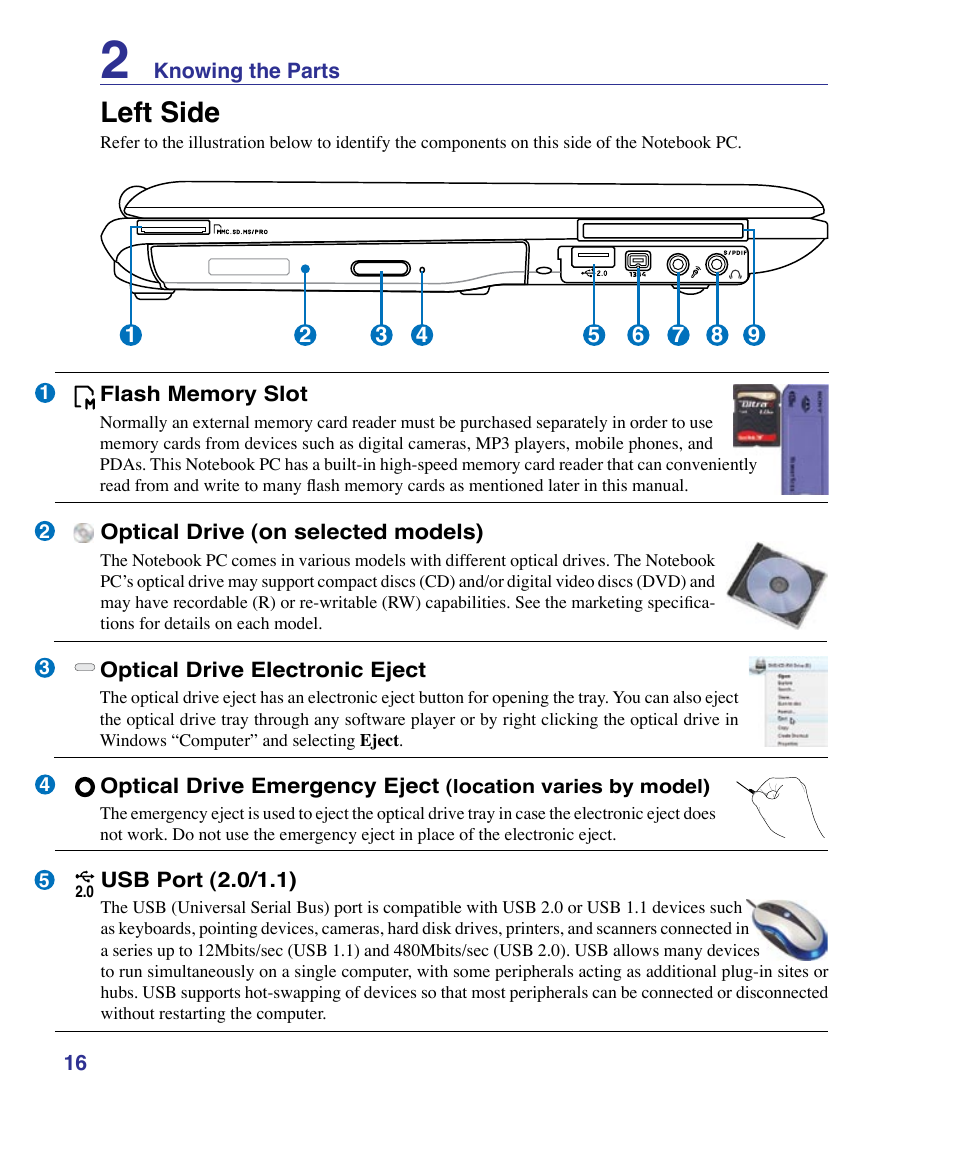 Left side | Asus X83Vm User Manual | Page 16 / 94