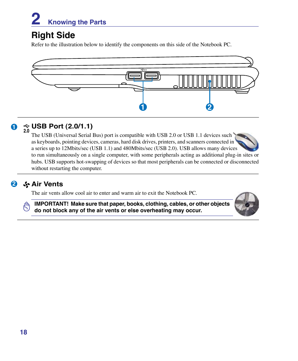 Right side | Asus X83Vm User Manual | Page 18 / 94