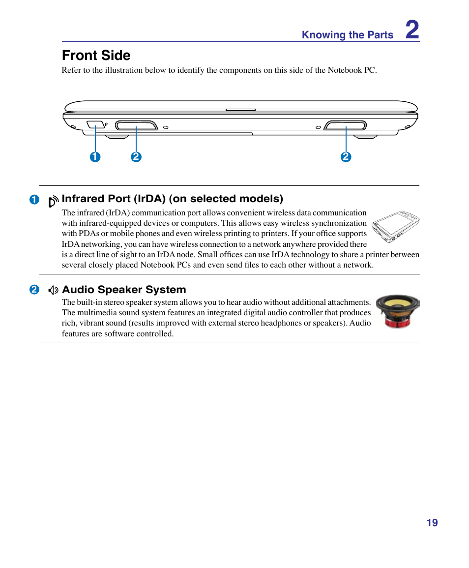 Front side | Asus X83Vm User Manual | Page 19 / 94