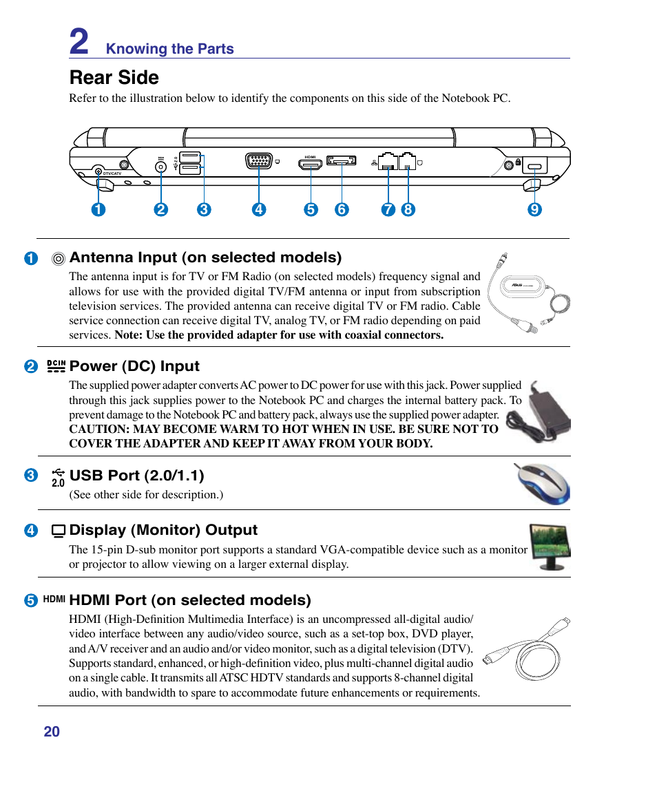 Rear side | Asus X83Vm User Manual | Page 20 / 94