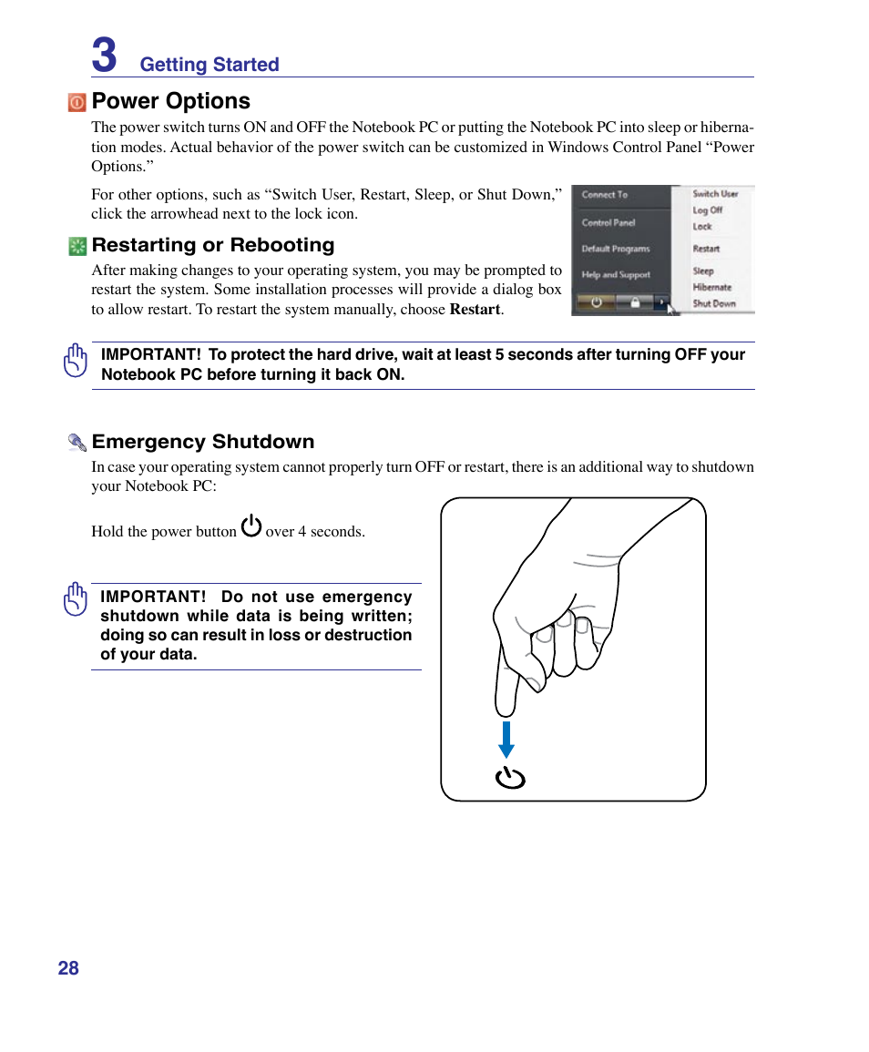Power options | Asus X83Vm User Manual | Page 28 / 94