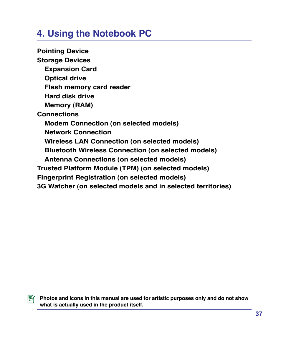 Using the notebook pc | Asus X83Vm User Manual | Page 37 / 94