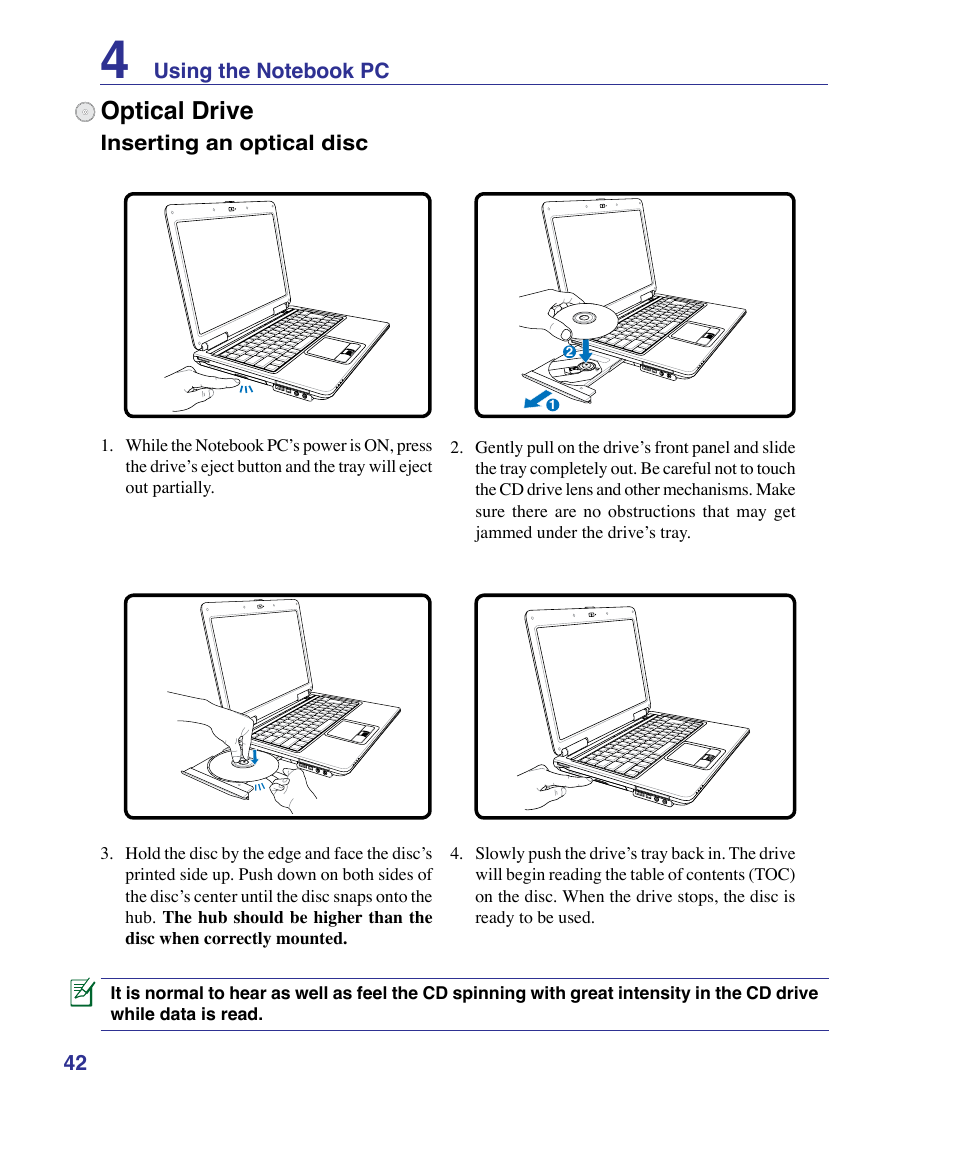 Optical drive | Asus X83Vm User Manual | Page 42 / 94