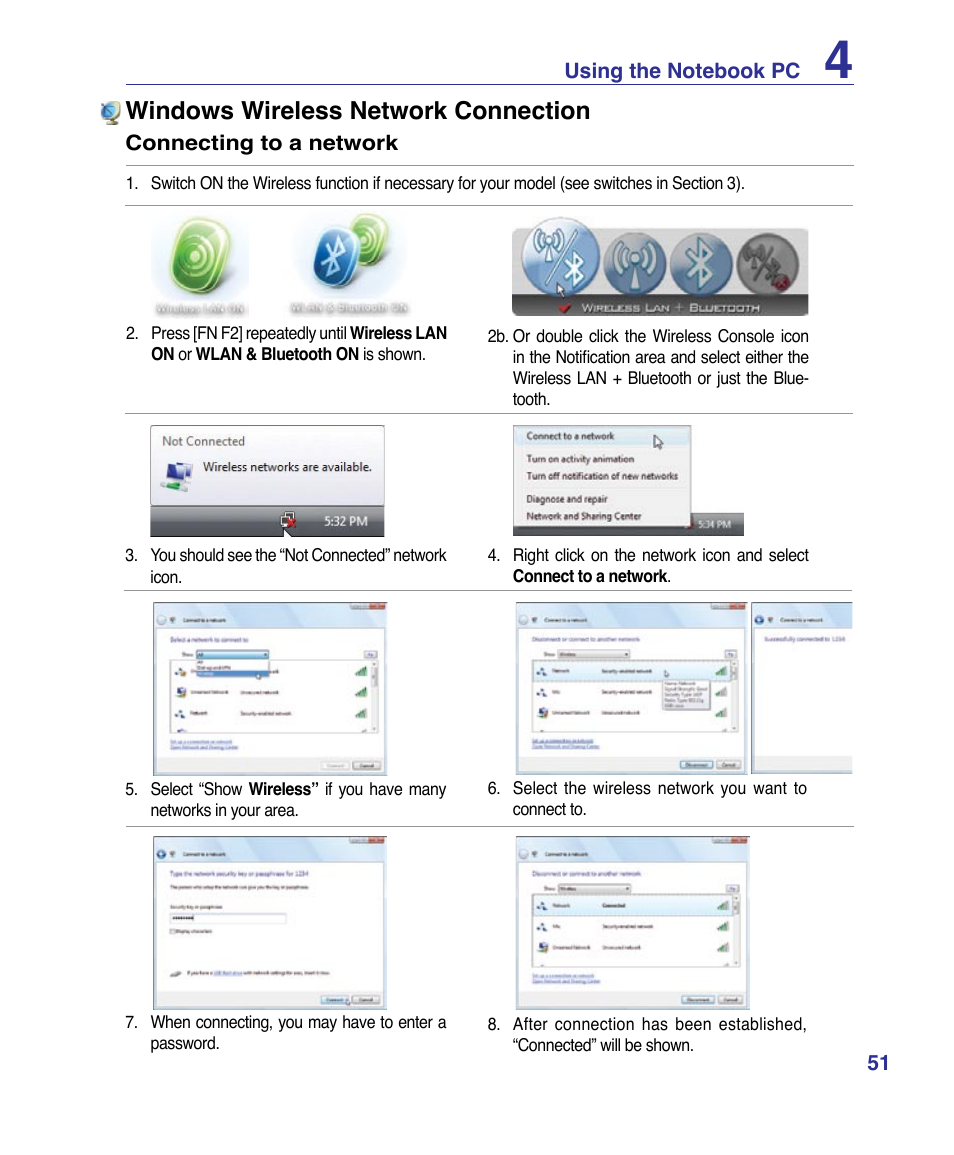 Windows wireless network connection | Asus X83Vm User Manual | Page 51 / 94