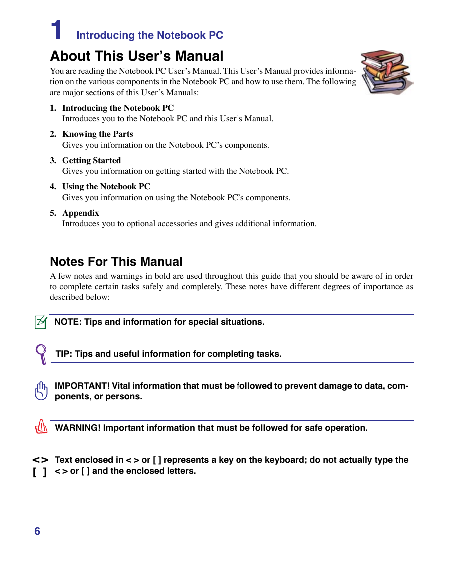 About this user’s manual, Notes for this manual | Asus X83Vm User Manual | Page 6 / 94