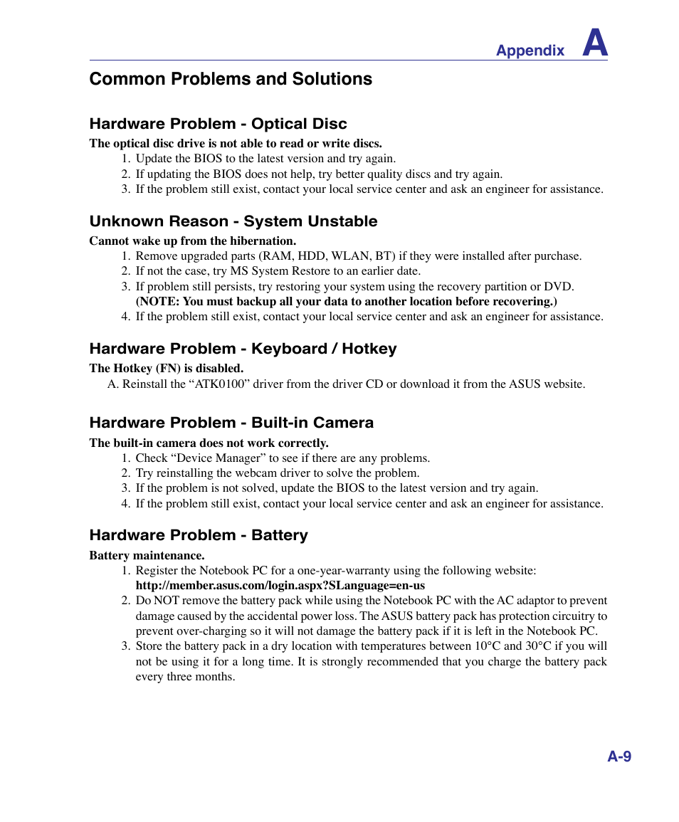 Common problems and solutions | Asus X83Vm User Manual | Page 69 / 94
