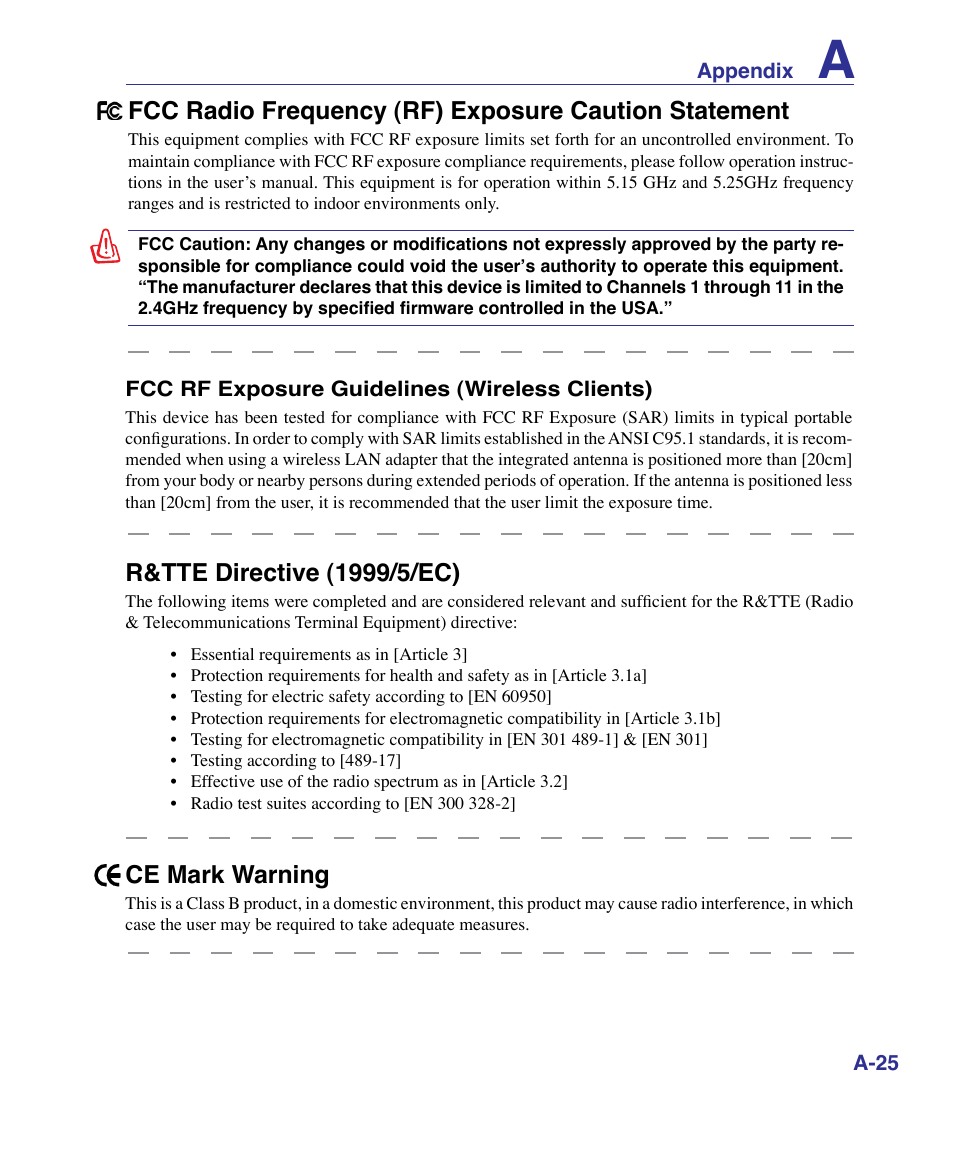 R&tte directive (1999//ec), Ce mark warning | Asus X83Vm User Manual | Page 85 / 94