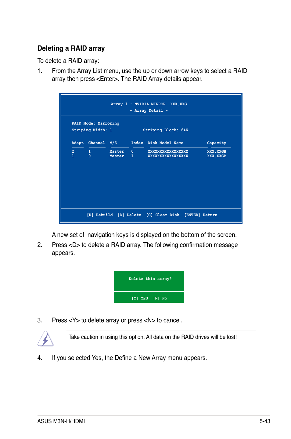 Deleting a raid array | Asus M3N-H HDMI User Manual | Page 149 / 152