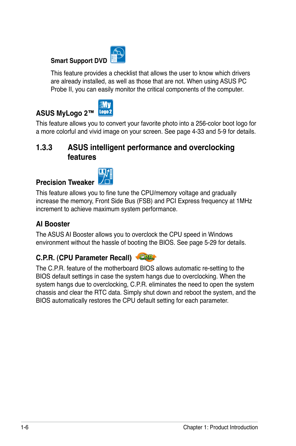 Asus intelligent performance and, Overclocking features -6 | Asus M3N-H HDMI User Manual | Page 22 / 152