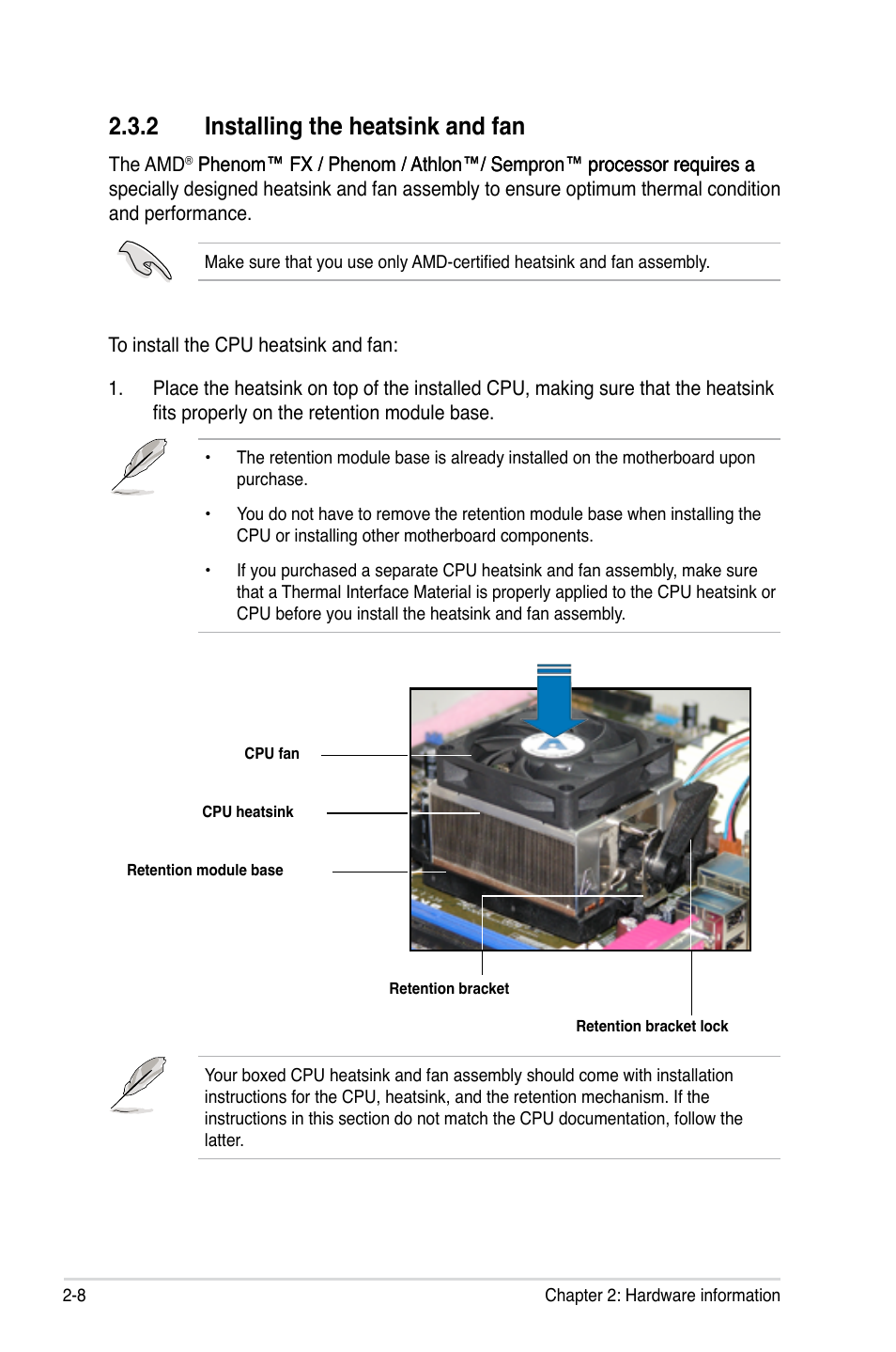 2 installing the heatsink and fan, Installing the heatsink and fan -8 | Asus M3N-H HDMI User Manual | Page 32 / 152