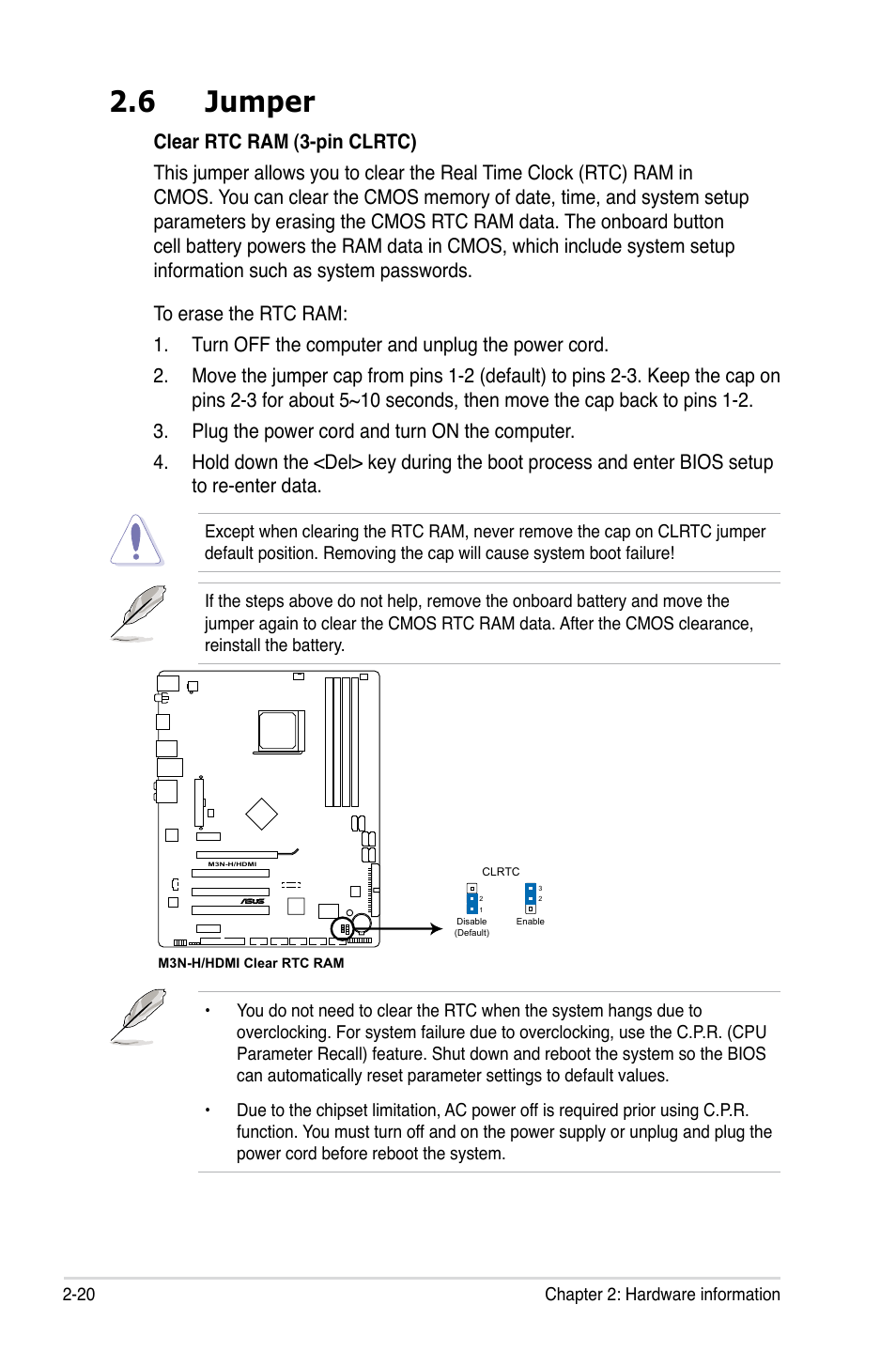 6 jumper, Jumper -20 | Asus M3N-H HDMI User Manual | Page 44 / 152