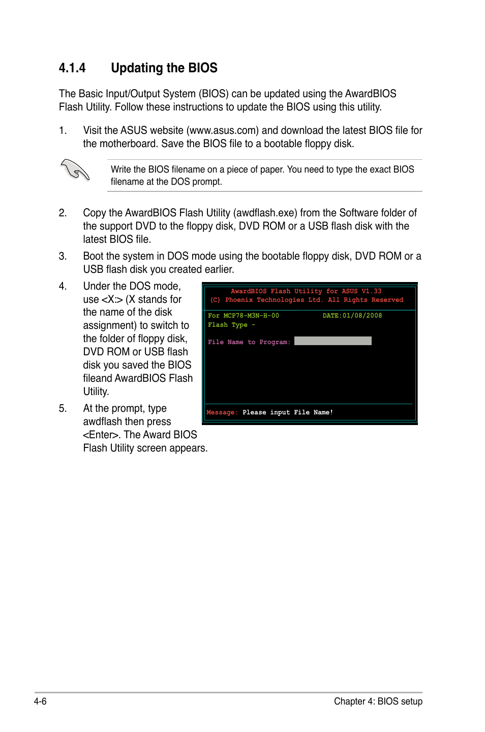 4 updating the bios, Updating the bios -6 | Asus M3N-H HDMI User Manual | Page 72 / 152