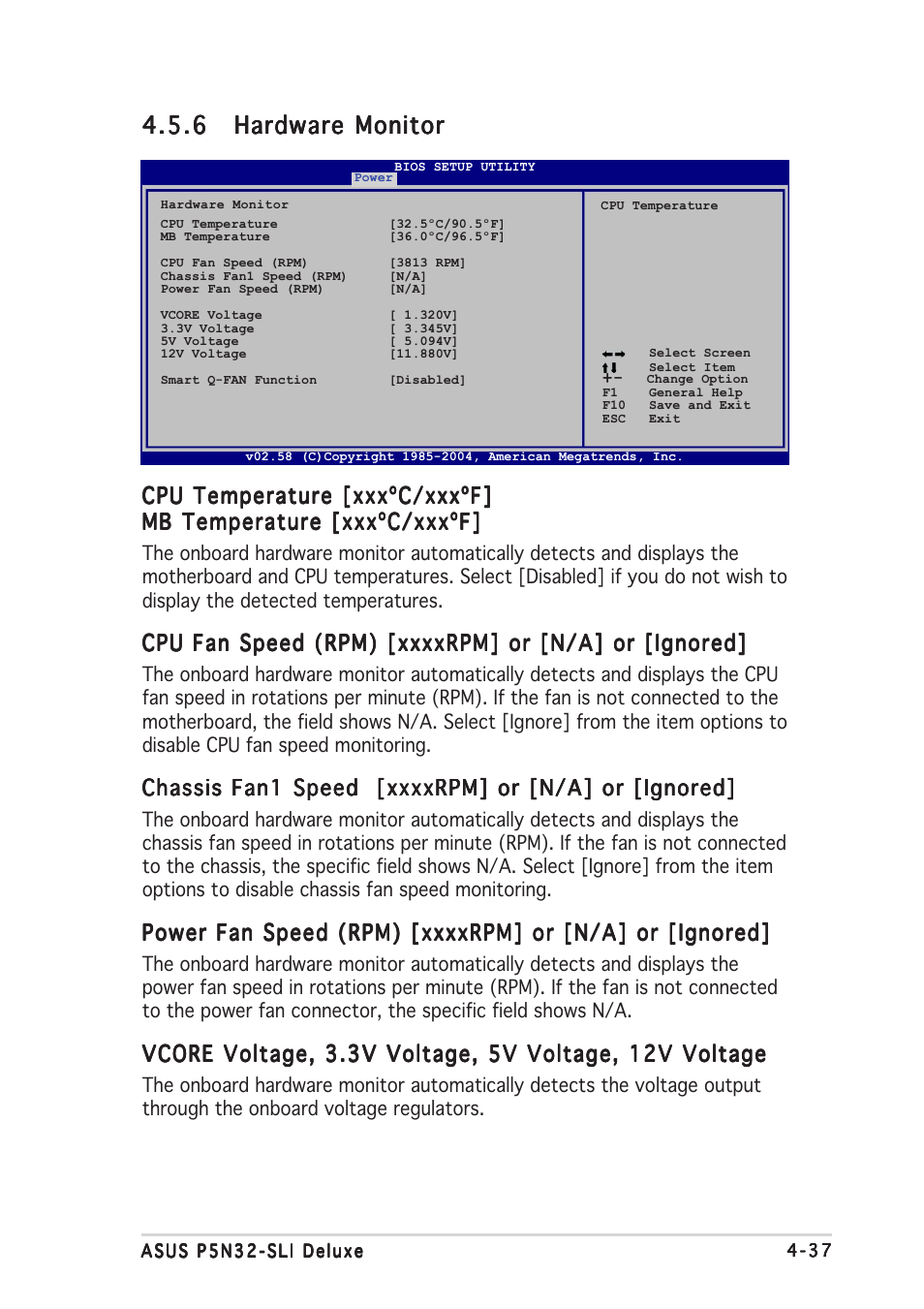 Cpu temperature [xxxºc/xxxºf | Asus P5N32-SLI Deluxe User Manual | Page 111 / 178