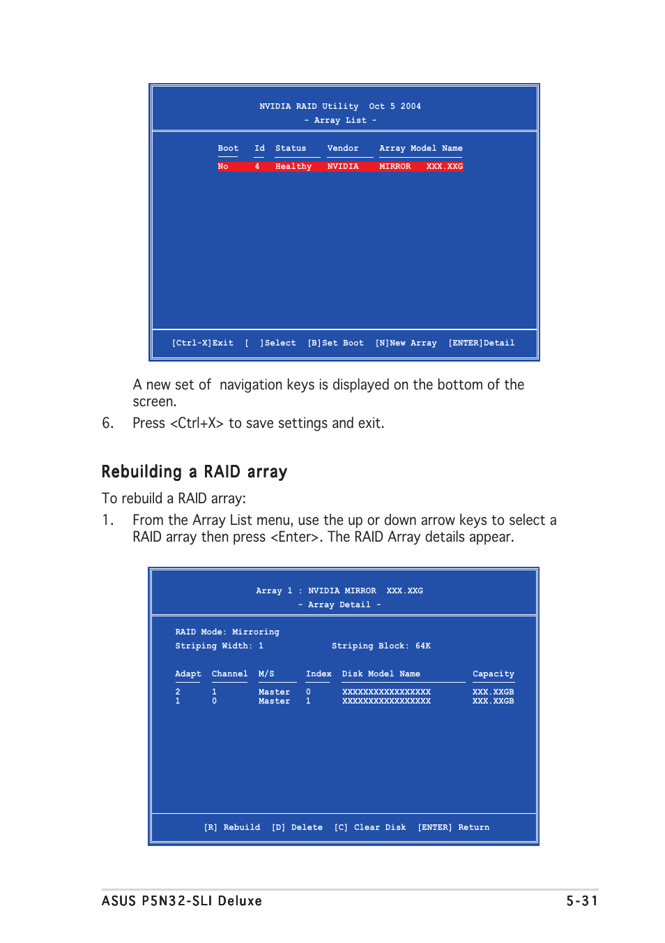 Rebuilding a raid array | Asus P5N32-SLI Deluxe User Manual | Page 151 / 178