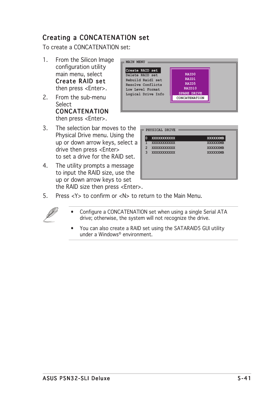 Creating a concatenation set | Asus P5N32-SLI Deluxe User Manual | Page 161 / 178